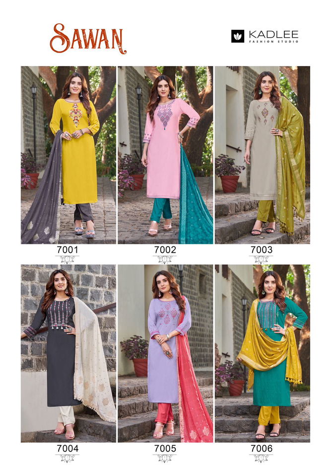 Kadlee Sawan Weaving Rayon Designer Readymade Suits
